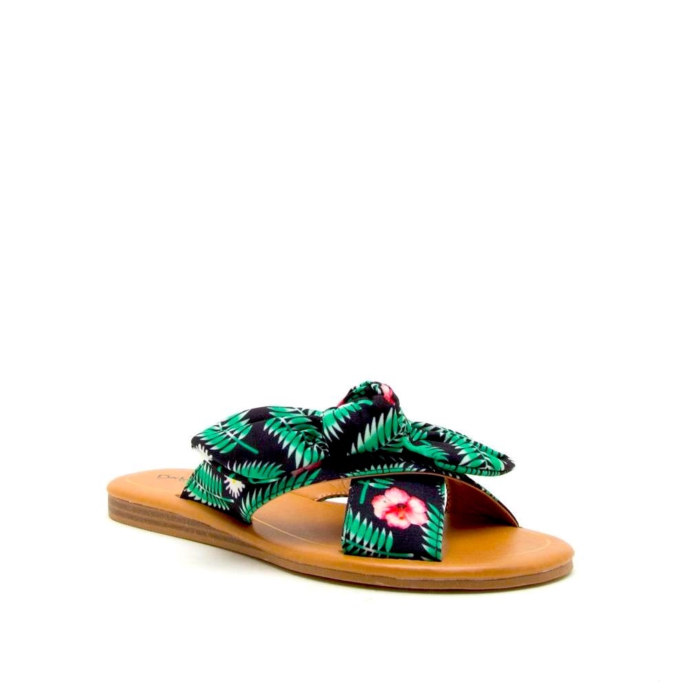 FLORAL AUTUMN BLACK & GREEN SLIDES